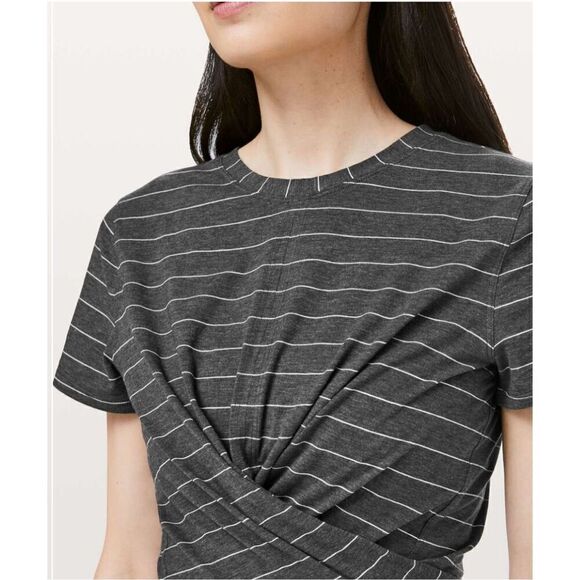Lululemon Time To Restore Short Sleeve Short Serve Stripe Heathered Gray Tee 6 - Picture 7 of 8